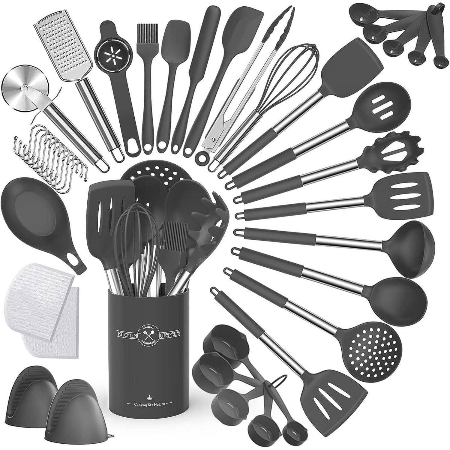 34-teiliges Silikon Kochbesteck Set mit Utensilienhalter, Antihaft