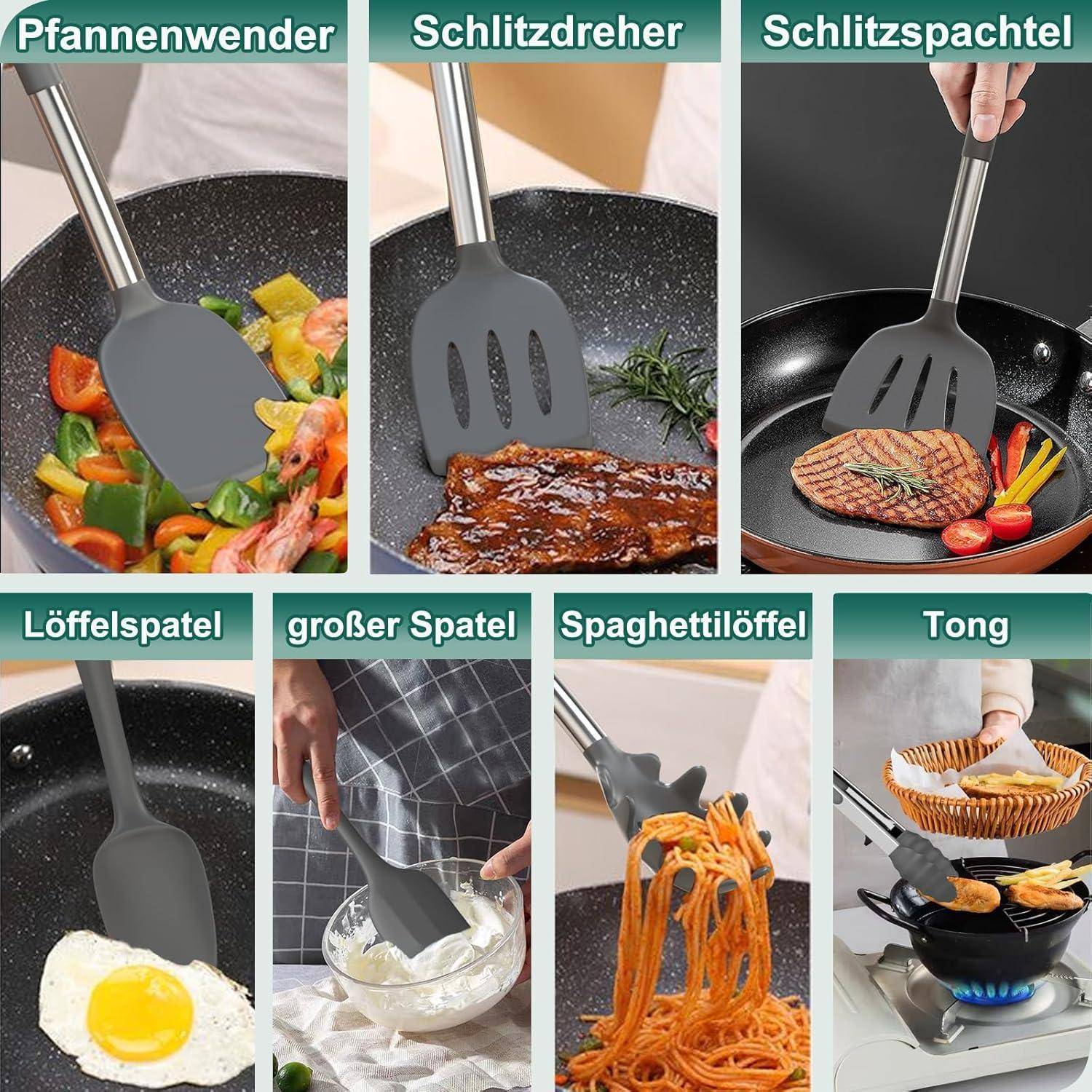 34-teiliges Silikon Kochbesteck Set mit Utensilienhalter, Antihaft