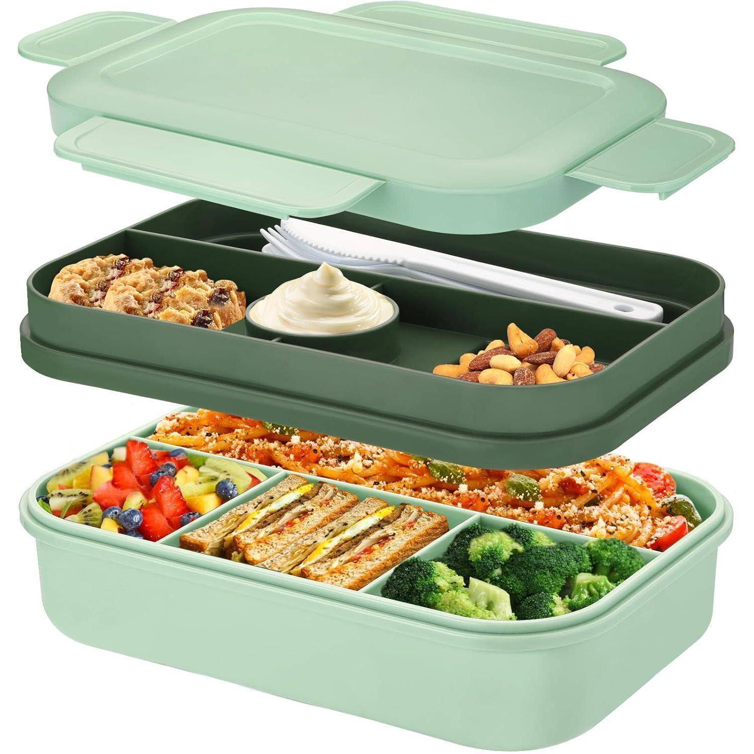 Lunchbox mit Besteck, 2000ml Bento Box für Erwachsene, Auslaufsicher