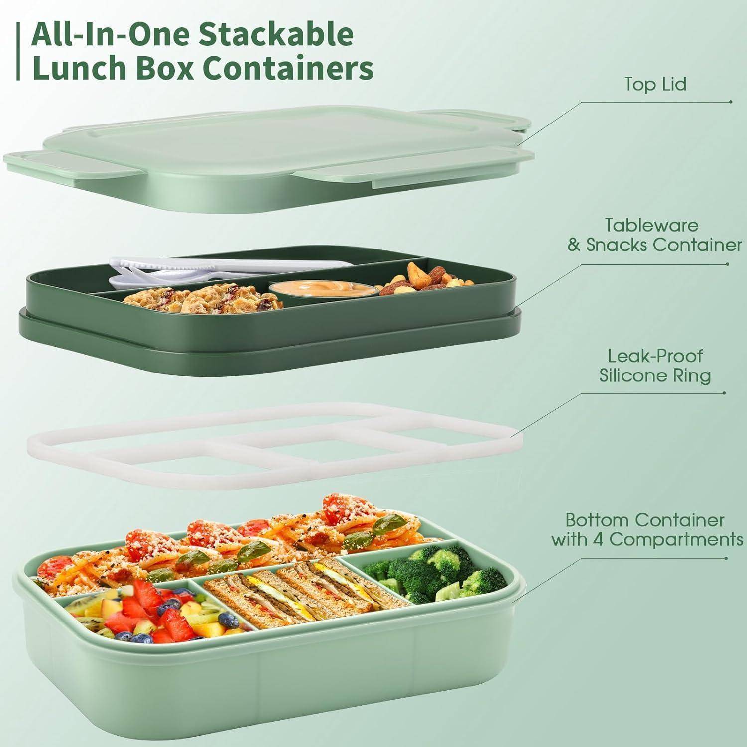 Lunchbox mit Besteck, 2000ml Bento Box für Erwachsene, Auslaufsicher
