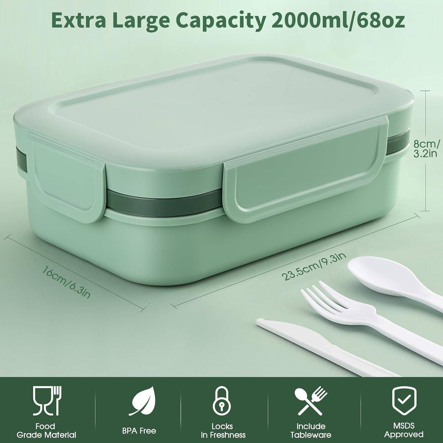Lunchbox mit Besteck, 2000ml Bento Box für Erwachsene, Auslaufsicher