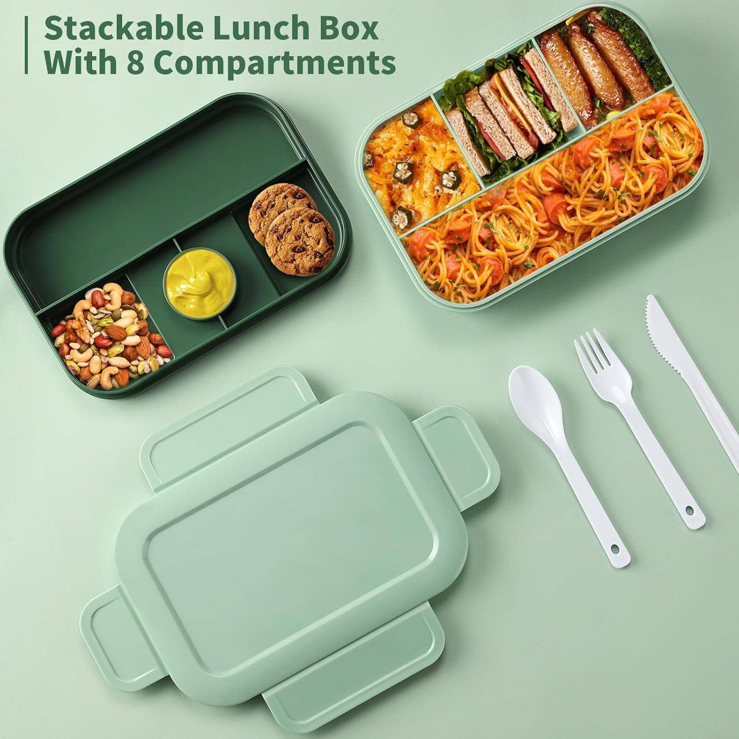 Lunchbox mit Besteck, 2000ml Bento Box für Erwachsene, Auslaufsicher