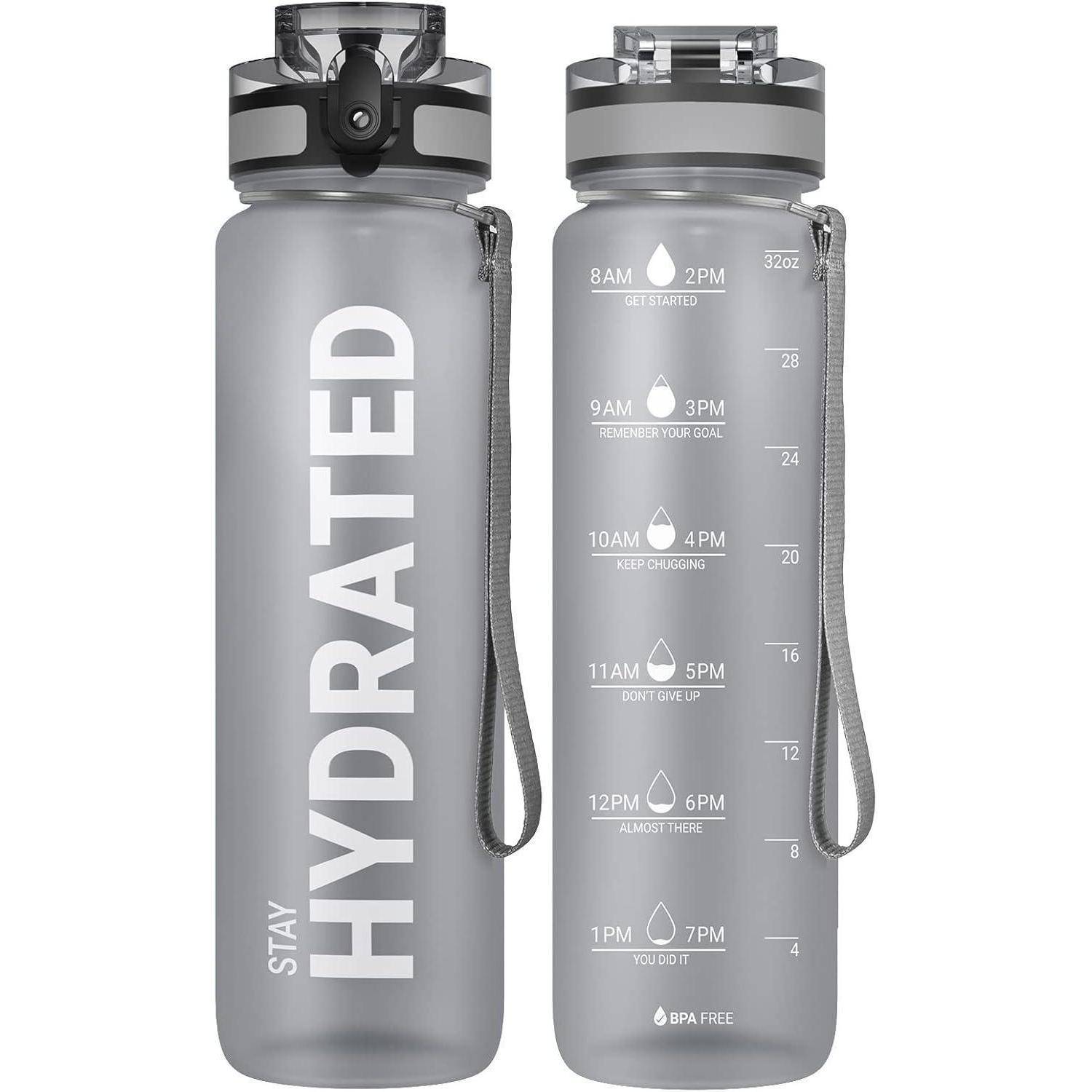 Sport Trinkflasche BPA-frei 1L Auslaufsicher Camping Yoga Grau 32oz