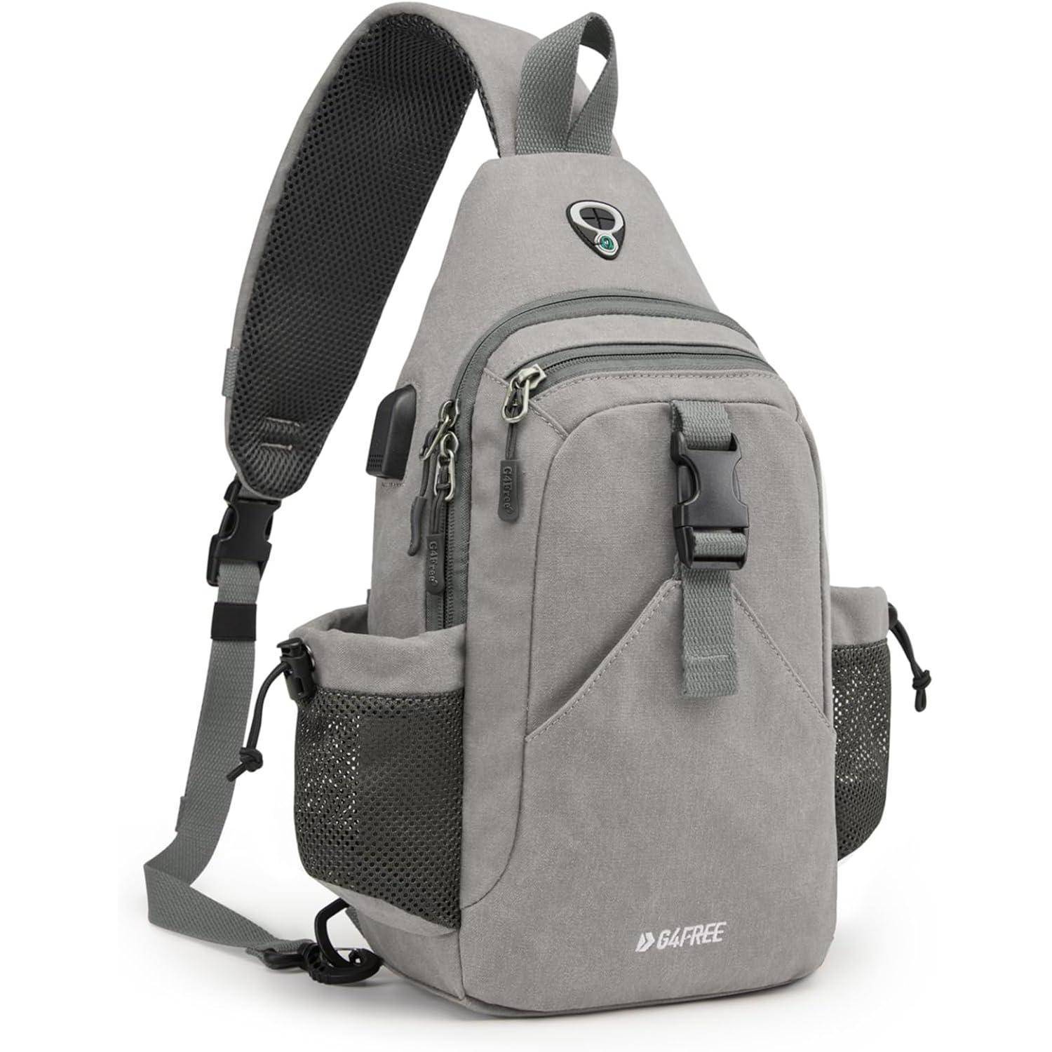 Canvas Brusttasche Schultertasche Sling Bag Herren Damen Wandern Grau