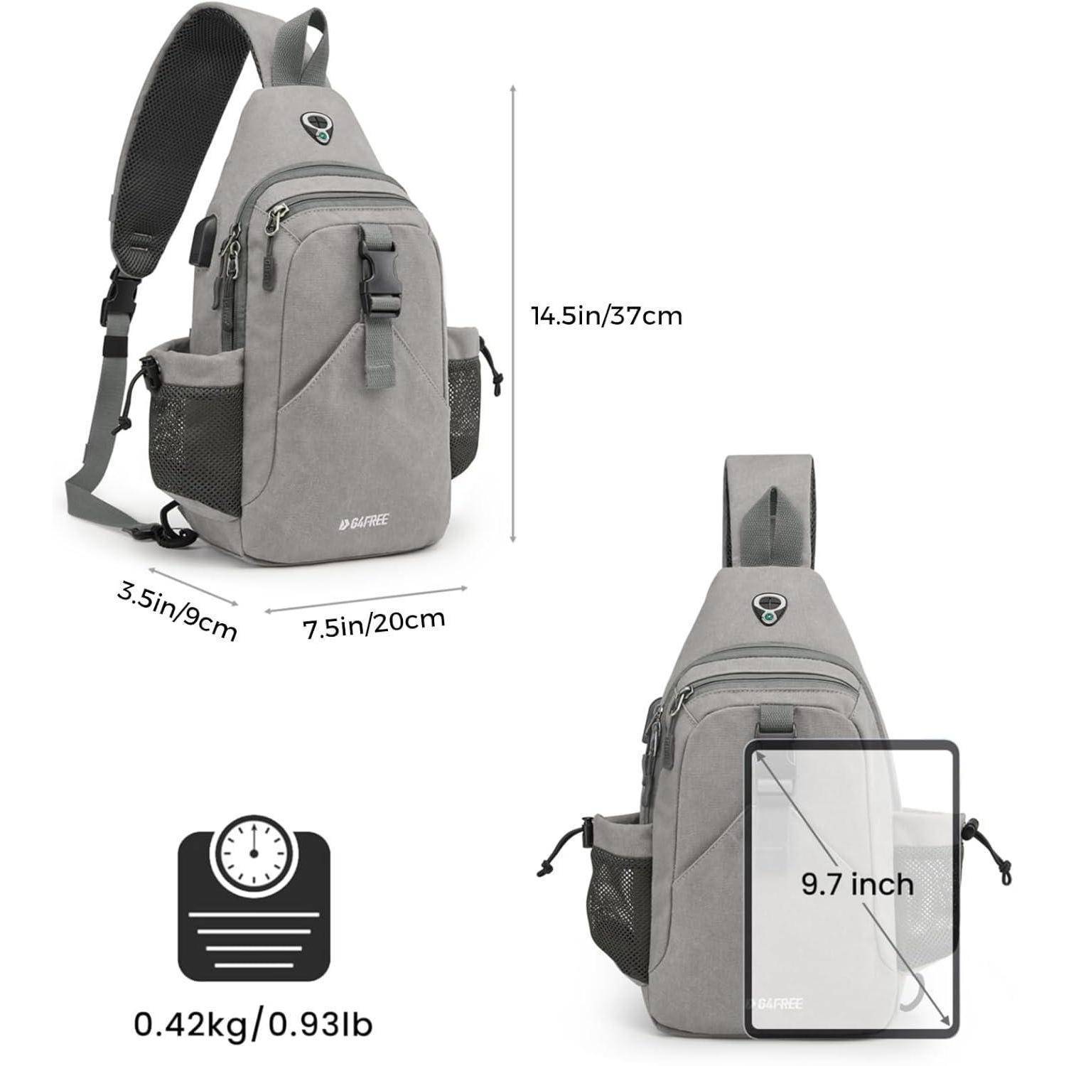 Canvas Brusttasche Schultertasche Sling Bag Herren Damen Wandern Grau