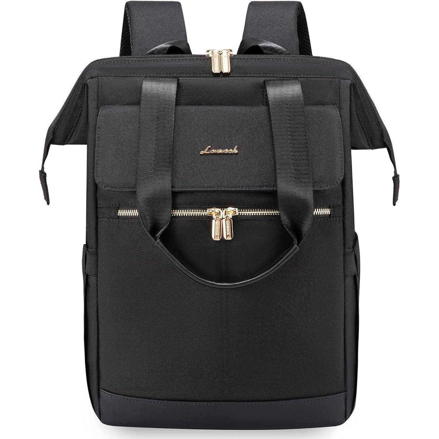 Schwarzer Schulrucksack Damen 15,6 Zoll Laptopfach Stadt-Rucksack