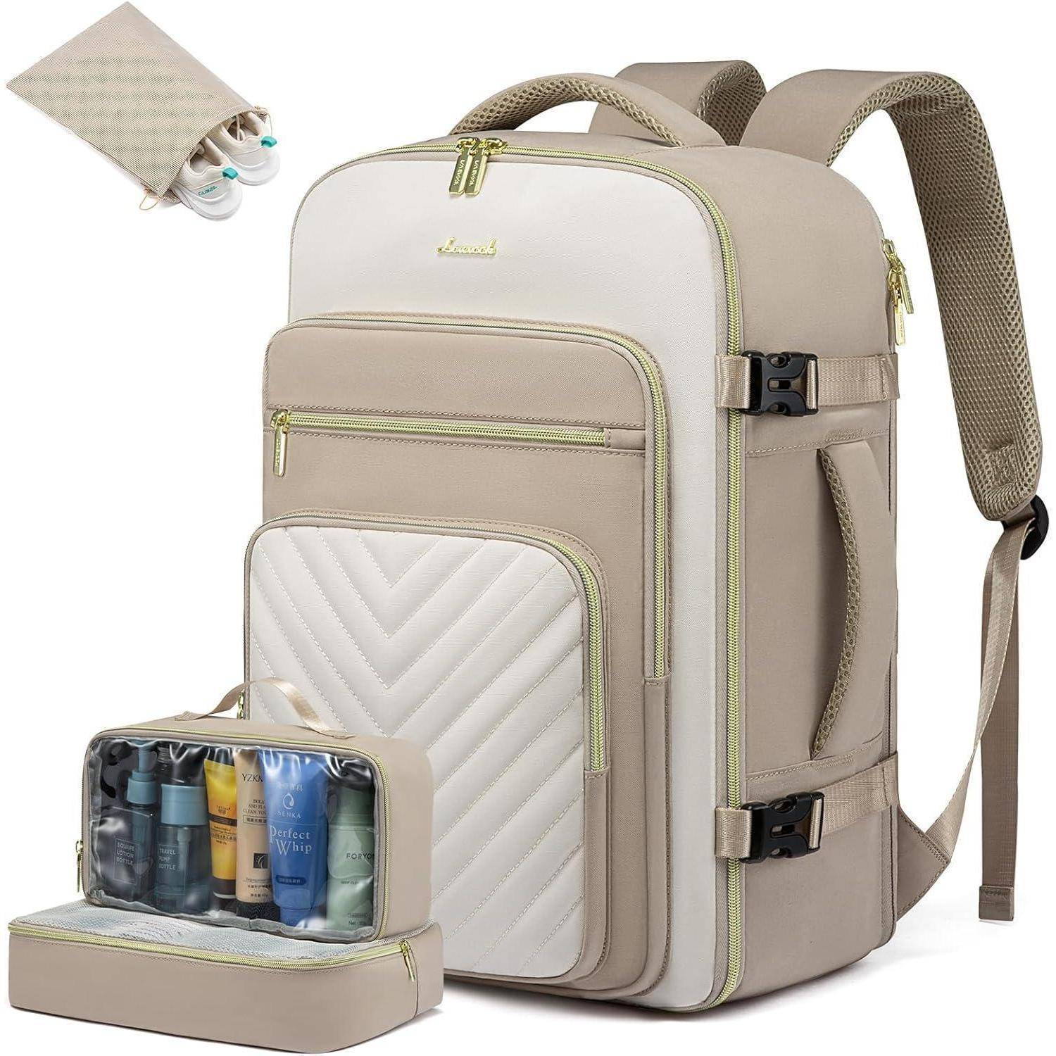 Handgepäck Rucksack 40L Damen Laptop Reiserucksack 17 Zoll Beige Khaki