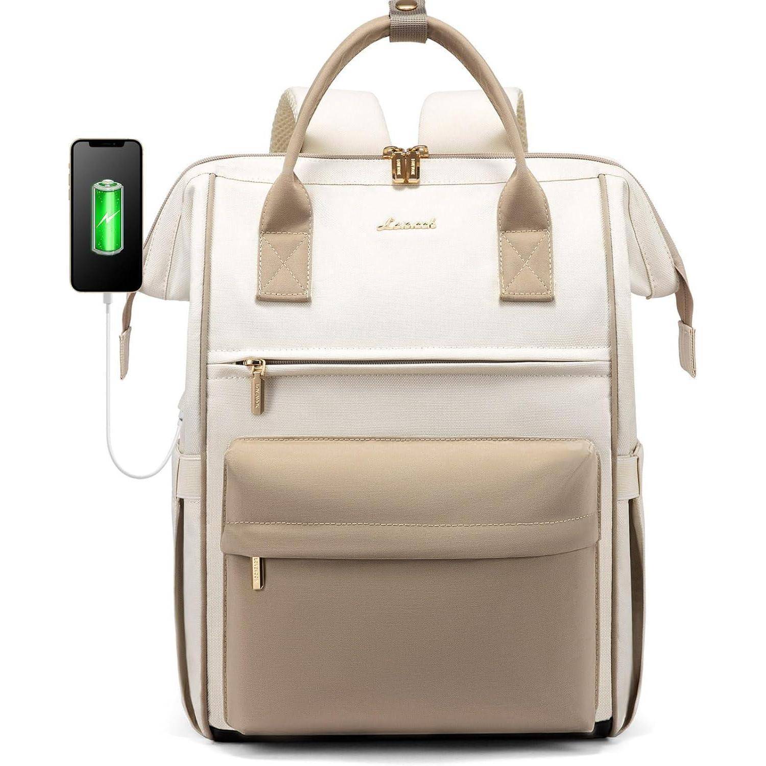 Damen Rucksack 15,6 Zoll Laptop Wasserdicht Daypack Beige