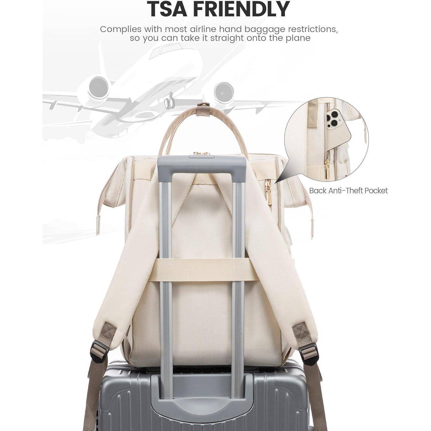 Damen Rucksack 15,6 Zoll Laptop Wasserdicht Daypack Beige