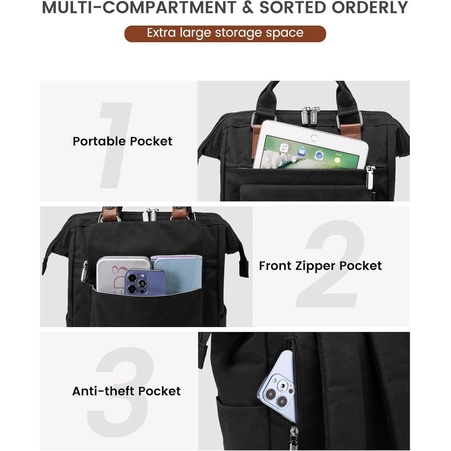 Damen Rucksack Klein Wasserdicht Cityrucksack Elegant Schwarz