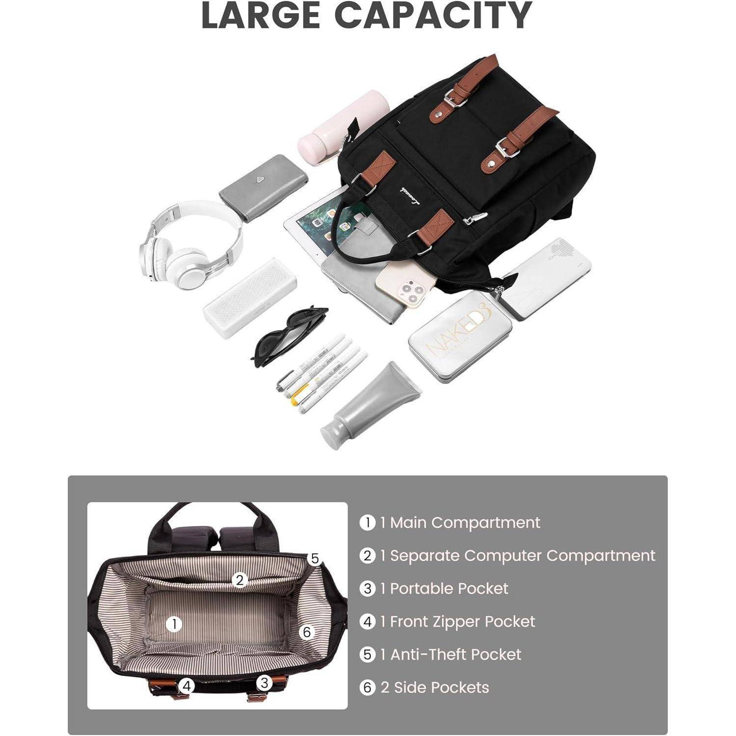 Damen Rucksack Klein Wasserdicht Cityrucksack Elegant Schwarz