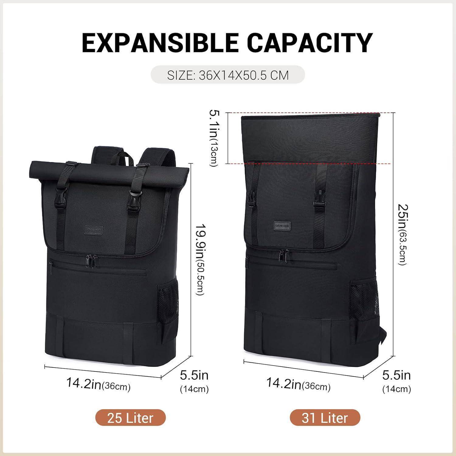 Wasserdichter Rolltop Rucksack 17,3 Zoll Schwarz Uni Arbeit Reisen