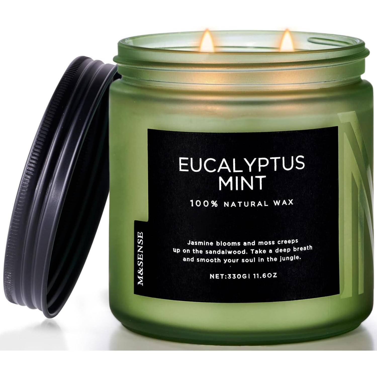 Duftkerze Eukalyptus Minze, 330g große 2-Docht-Kerze, Aromatherapie im