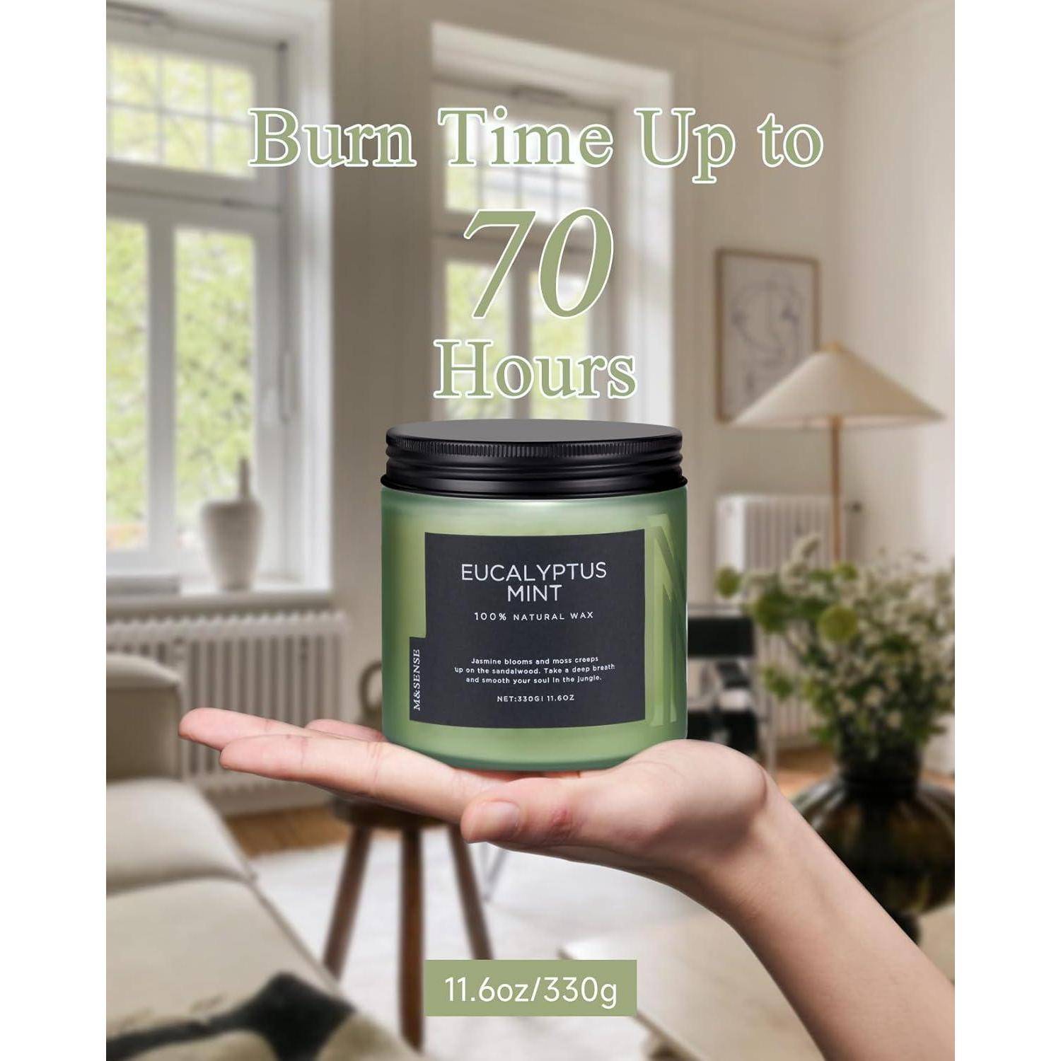 Duftkerze Eukalyptus Minze, 330g große 2-Docht-Kerze, Aromatherapie im