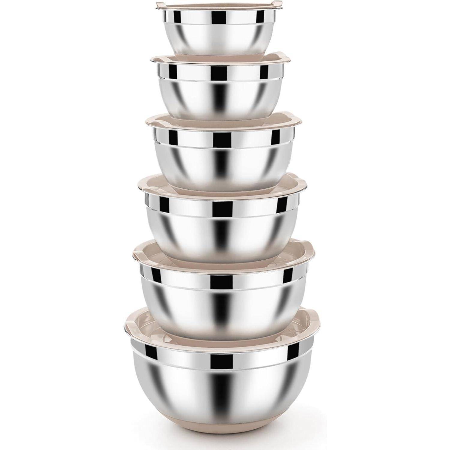 Edelstahl Rührschüssel Set 6er Stapelbar Luftdicht 4.6L-0.7L