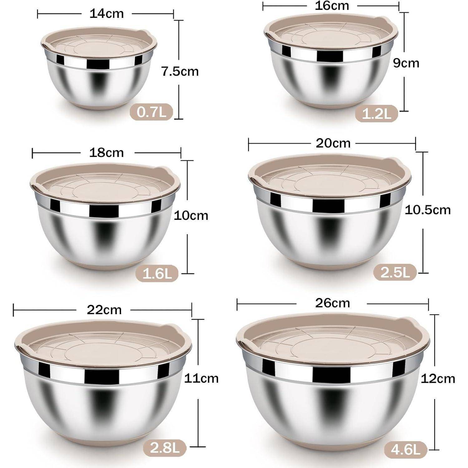 Edelstahl Rührschüssel Set 6er Stapelbar Luftdicht 4.6L-0.7L