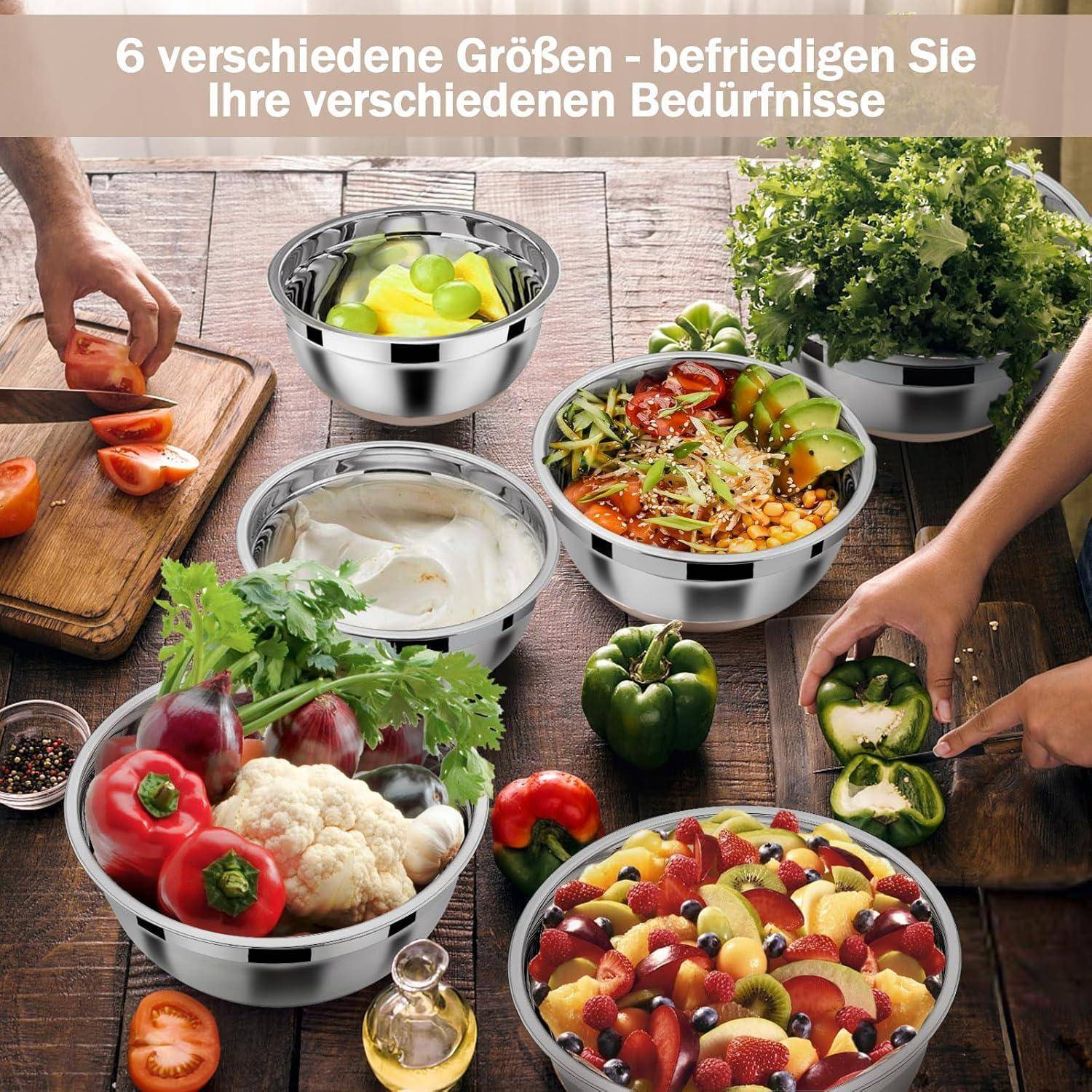 Edelstahl Rührschüssel Set 6er Stapelbar Luftdicht 4.6L-0.7L
