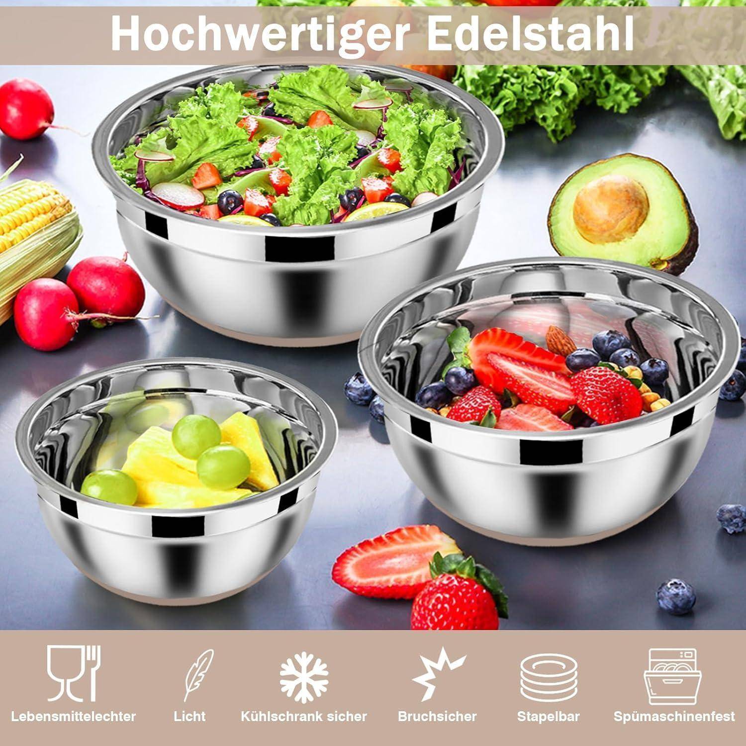 Edelstahl Rührschüssel Set 6er Stapelbar Luftdicht 4.6L-0.7L