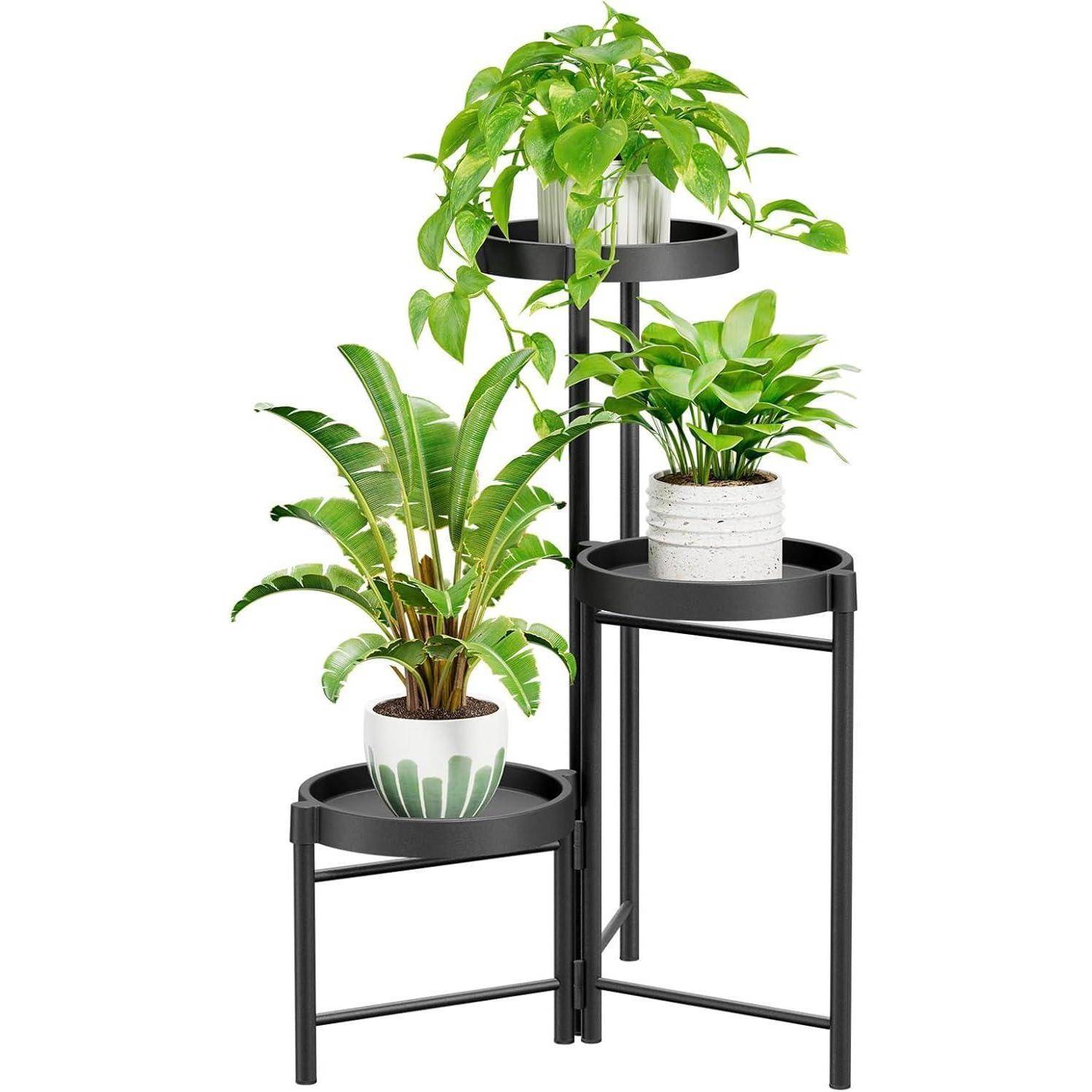 Pflanzenständer Metall mit 3 Ebenen Blumenregal Schwarz