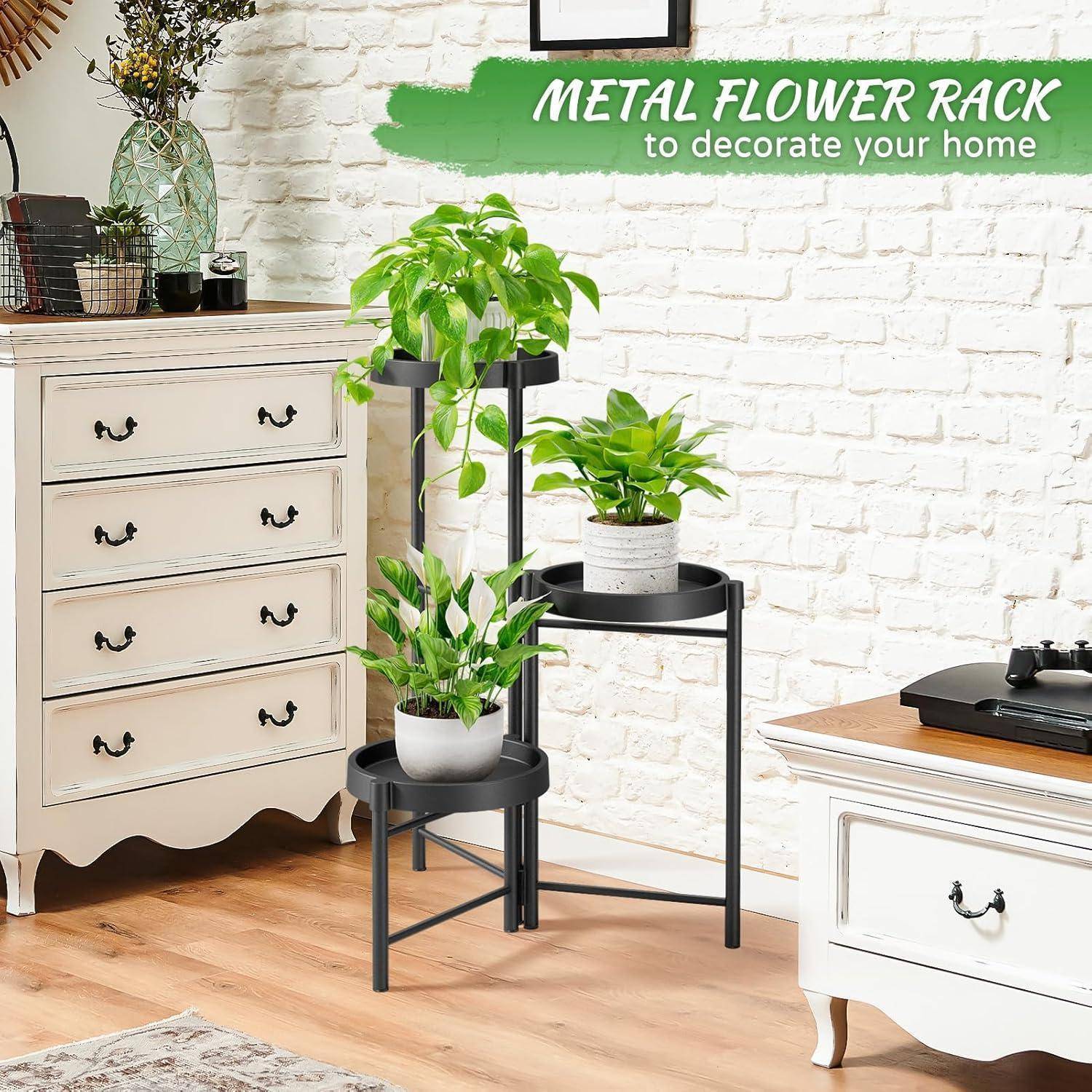 Pflanzenständer Metall mit 3 Ebenen Blumenregal Schwarz