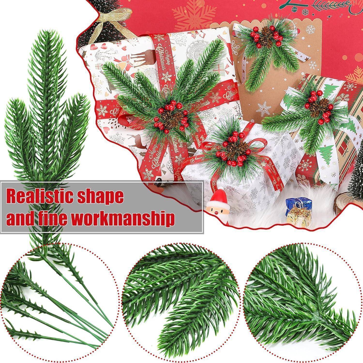 24 Stück Künstliche Tannenzweige Beeren Tannenzapfen 24cm, DIY