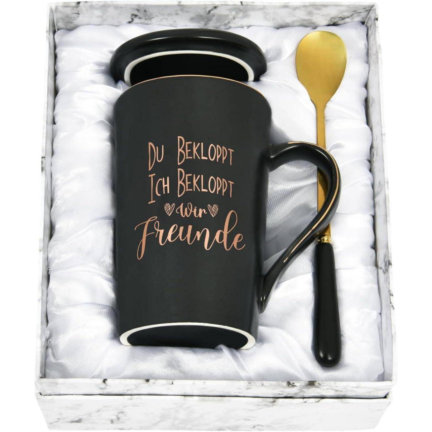 Große Marmor Kaffeetasse 400ml Geschenkbox mit Löffel und Untersetzer
