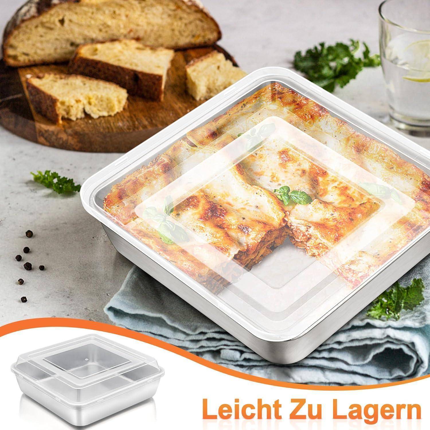 Auflaufform Edelstahl 24x24x5cm mit Deckel Quadratische Backform