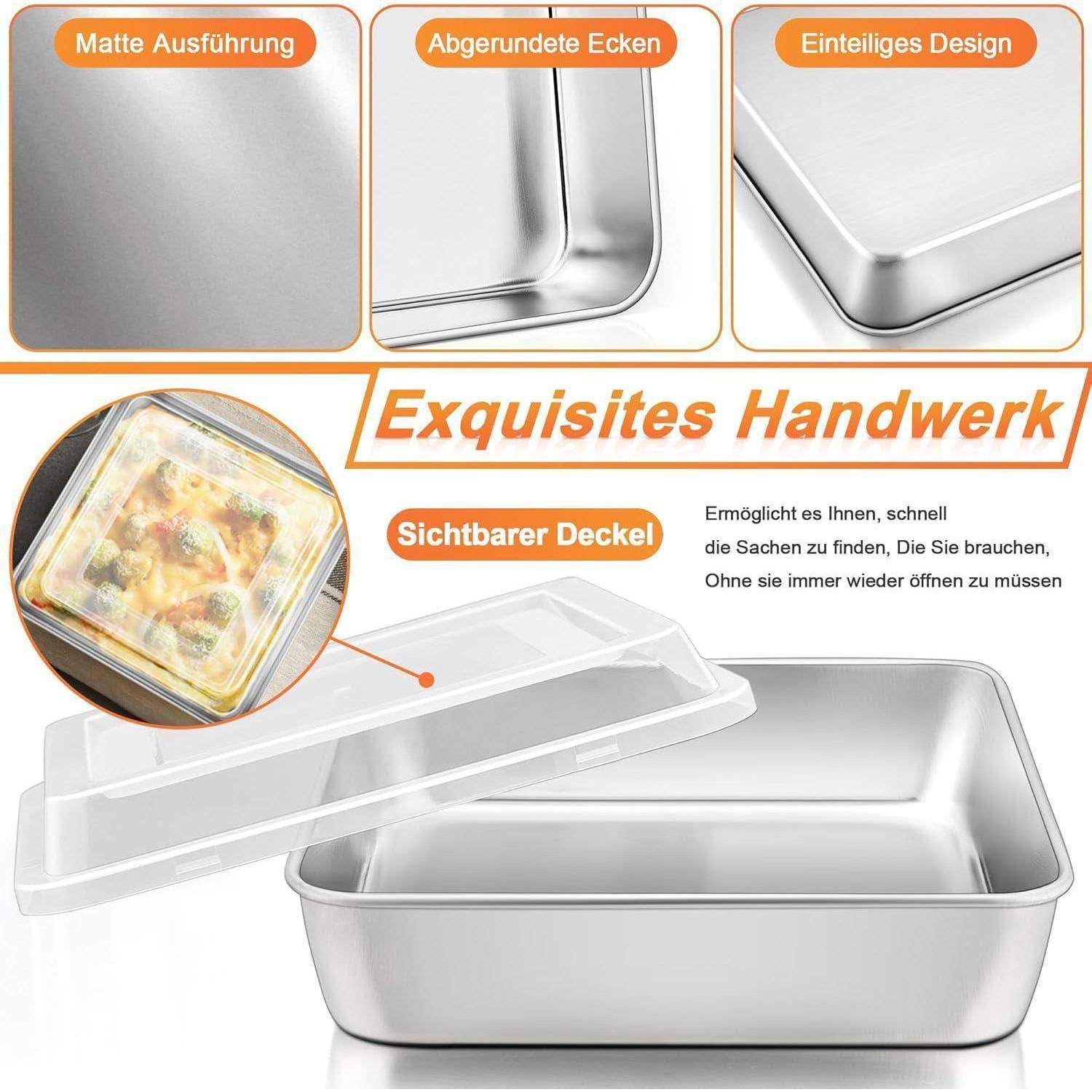 Auflaufform Edelstahl 24x24x5cm mit Deckel Quadratische Backform
