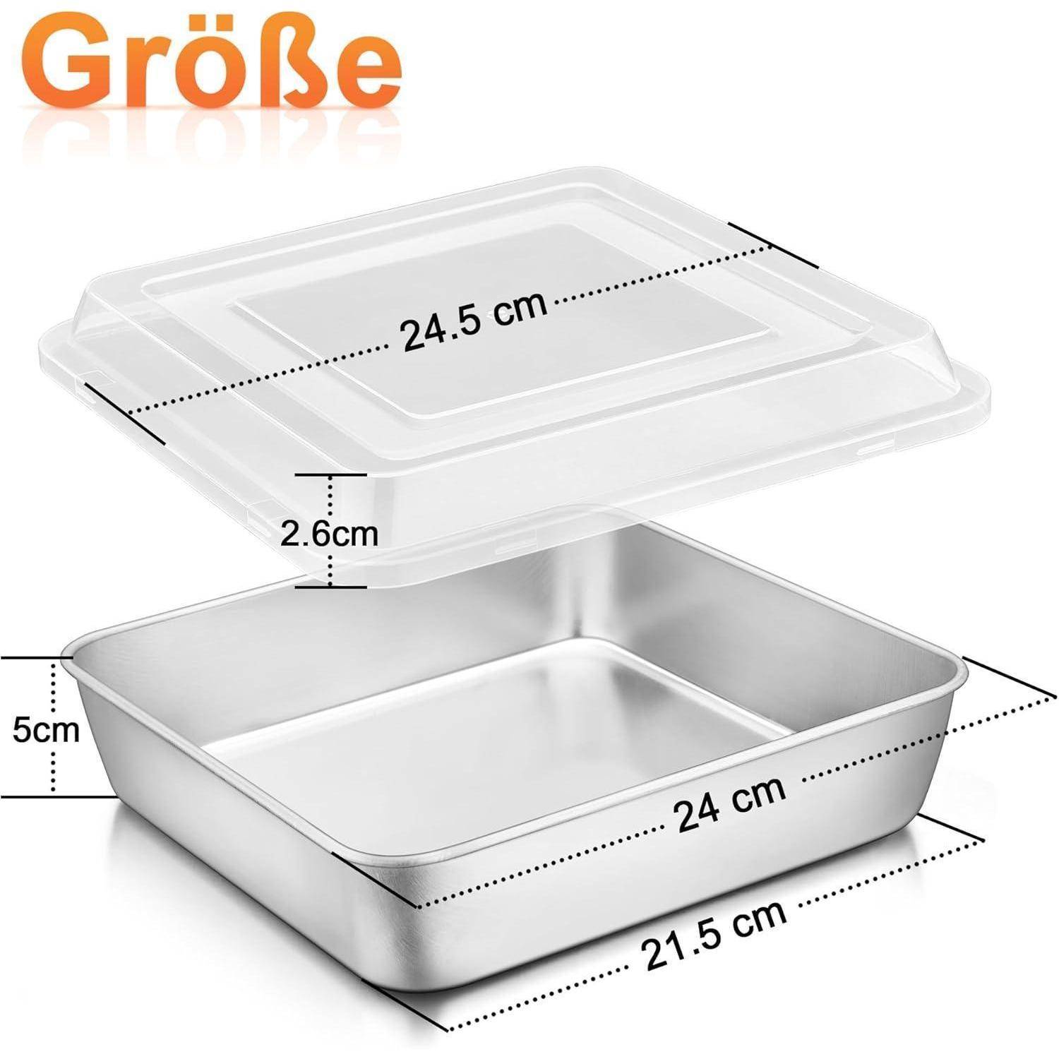 Auflaufform Edelstahl 24x24x5cm mit Deckel Quadratische Backform