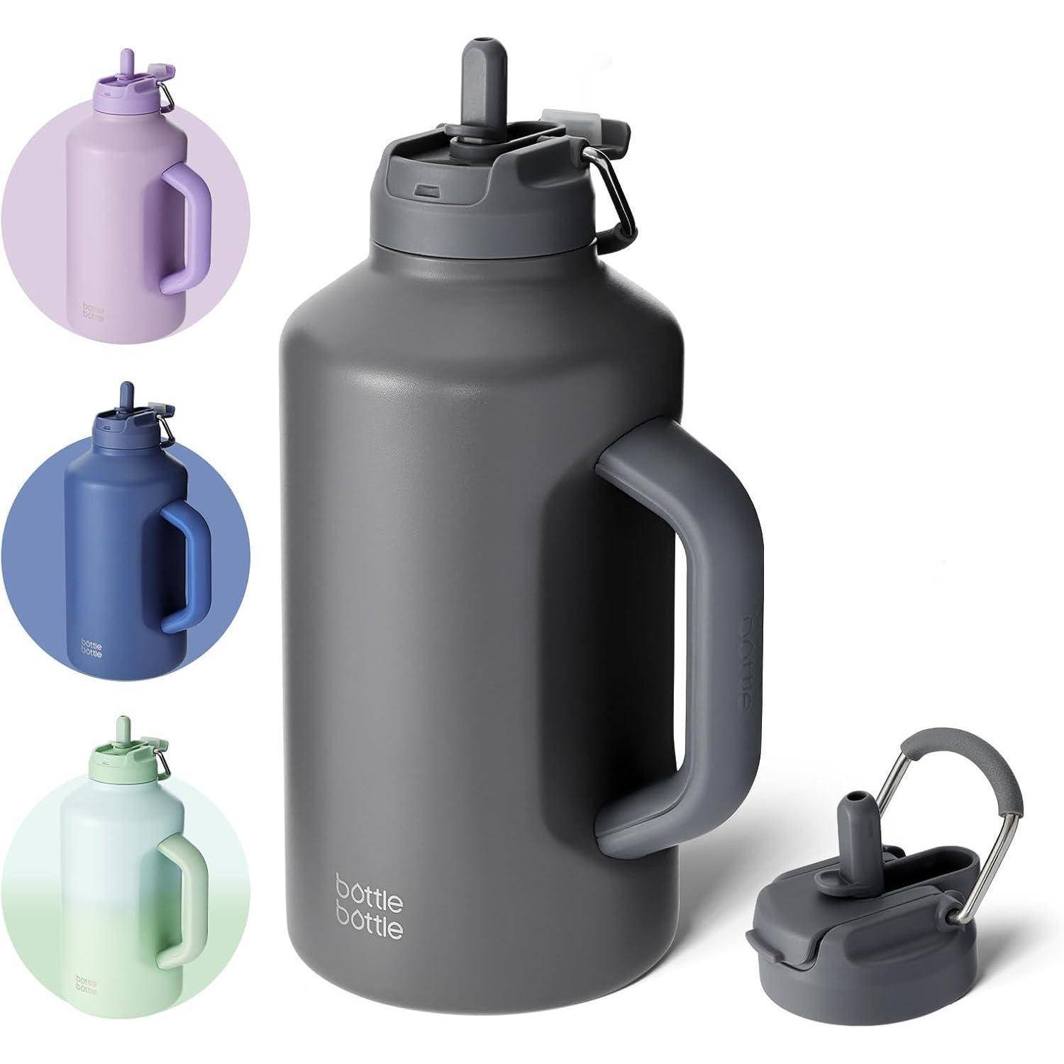 Isolierte Edelstahl-Wasserflasche mit Strohhalm, 1,8