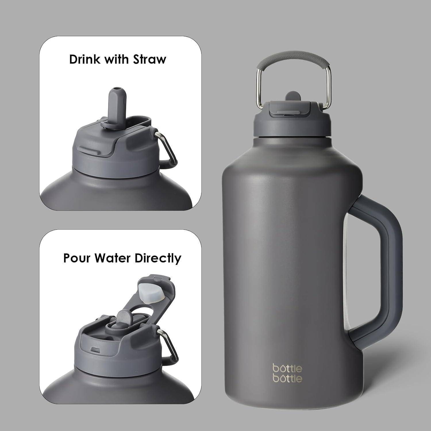 Isolierte Edelstahl-Wasserflasche mit Strohhalm, 1,8