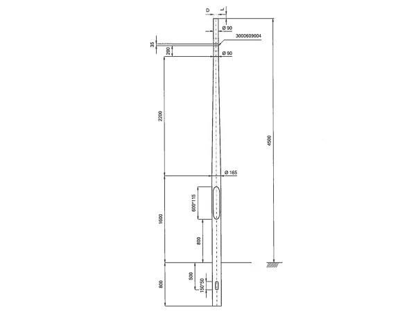 Kameramast ES165-4500-S COMPONENTS, Kameramast, starr, 4,5m Lph, 165mm Ø, Erdstück, Aluminium
