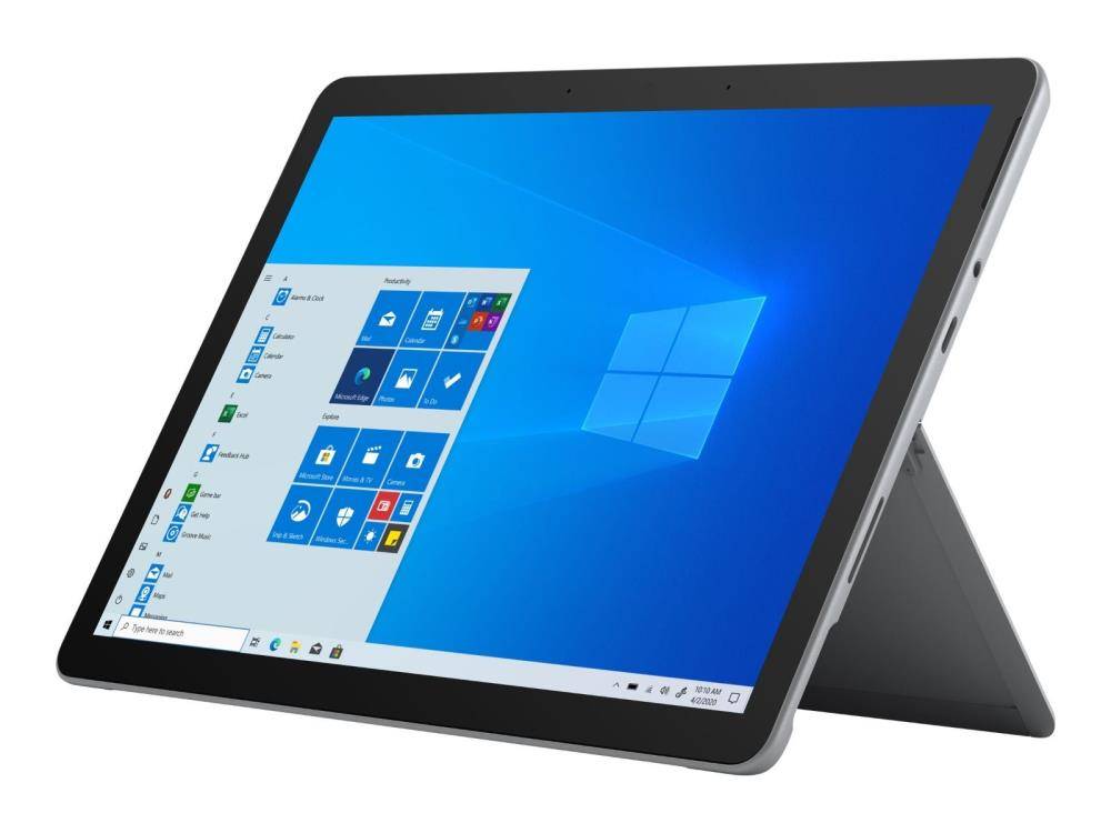 Ein Tablet, das den Windows-10-Startbildschirm mit verschiedenen Anwendungssymbolen zeigt.