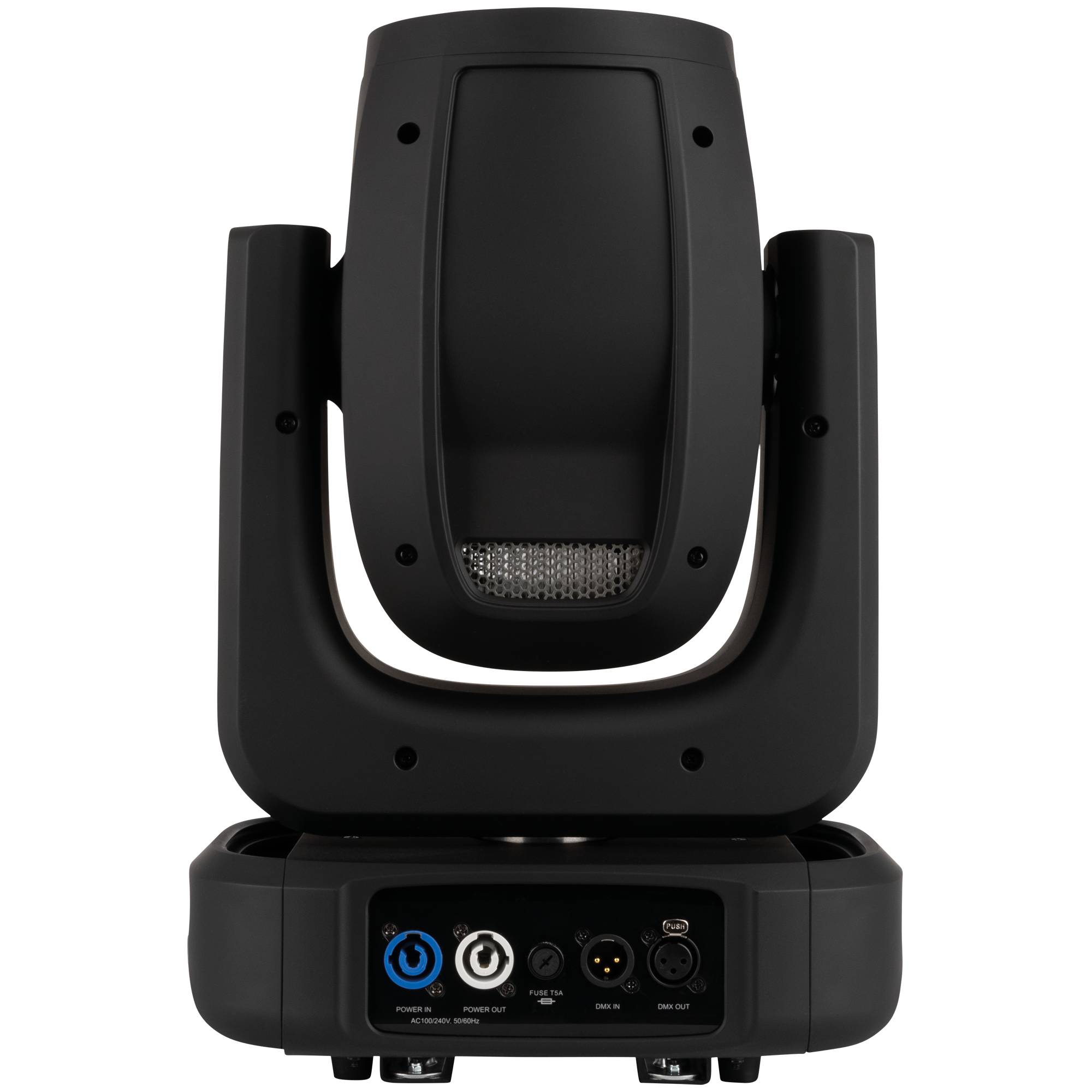 Beweglicher Kopf-Bühnenscheinwerfer mit LED-Display und Bedienfeld für professionelle Beleuchtungsaufbauten.