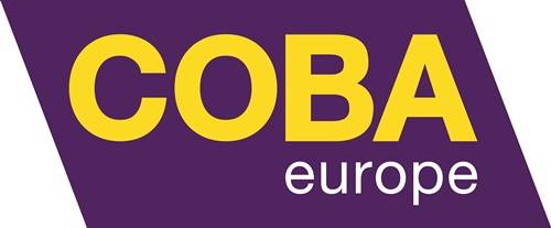 Logo von 'COBA euro' mit fetter gelber Schrift auf einem lila Hintergrund.