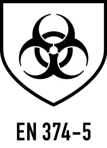 Ein schwarzes Biohazard-Symbol in Schildform mit dem Text 