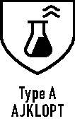 Ein 'Typ A' mit einem Wappensymbol und einem Flakon-Symbol, was ein Konzept in Bezug auf Chemie oder Laborsicherheit andeutet.