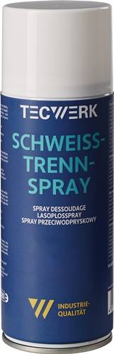 Eine Dose Schweißantisprüh-Spray mit Text auf Deutsch, Englisch, Französisch und Polnisch, die Gebrauchsanweisungen darstellt.