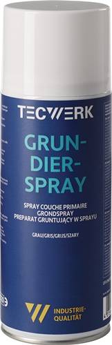 Einen Grundierspray mit Text in mehreren Sprachen, einschließlich 
