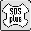 Abzeichen mit dem Text 'SDS plus' in einer stilisierten Schildform, das eine Art von Werkzeug- oder Befestigungskompatibilität anzeigt.