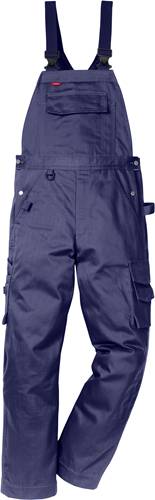 Blaue Arbeitshose mit Taschen und verstärkten Nähten, geeignet für Bau- oder industrielle Einsätze.