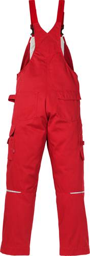 Rote Hose mit seitlichen Taschen, von hinten gesehen, die Arbeitskleidung oder Funktionsbekleidung andeutet.