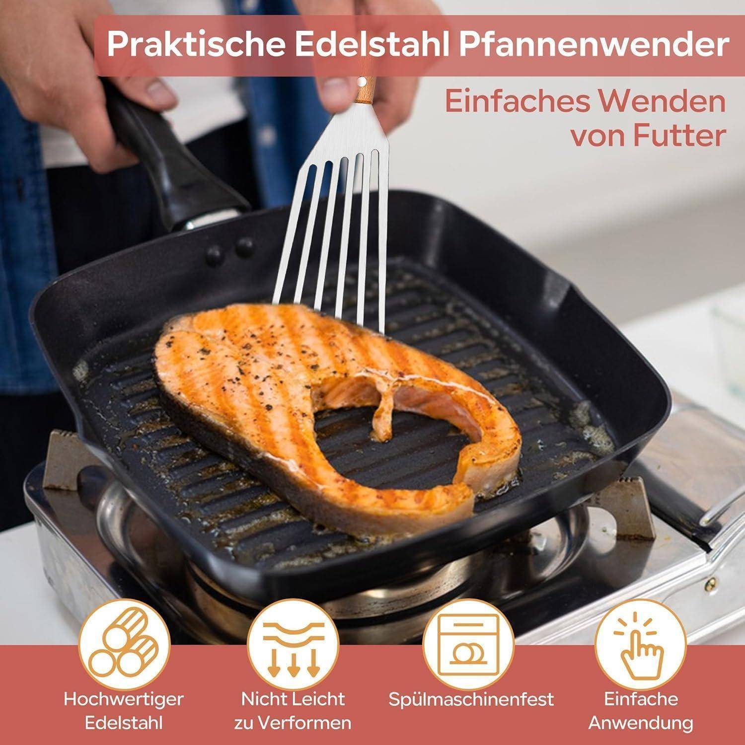 Pfannenwender Edelstahl Grillspachtel Pfannenwender Set Holzgriff x 2