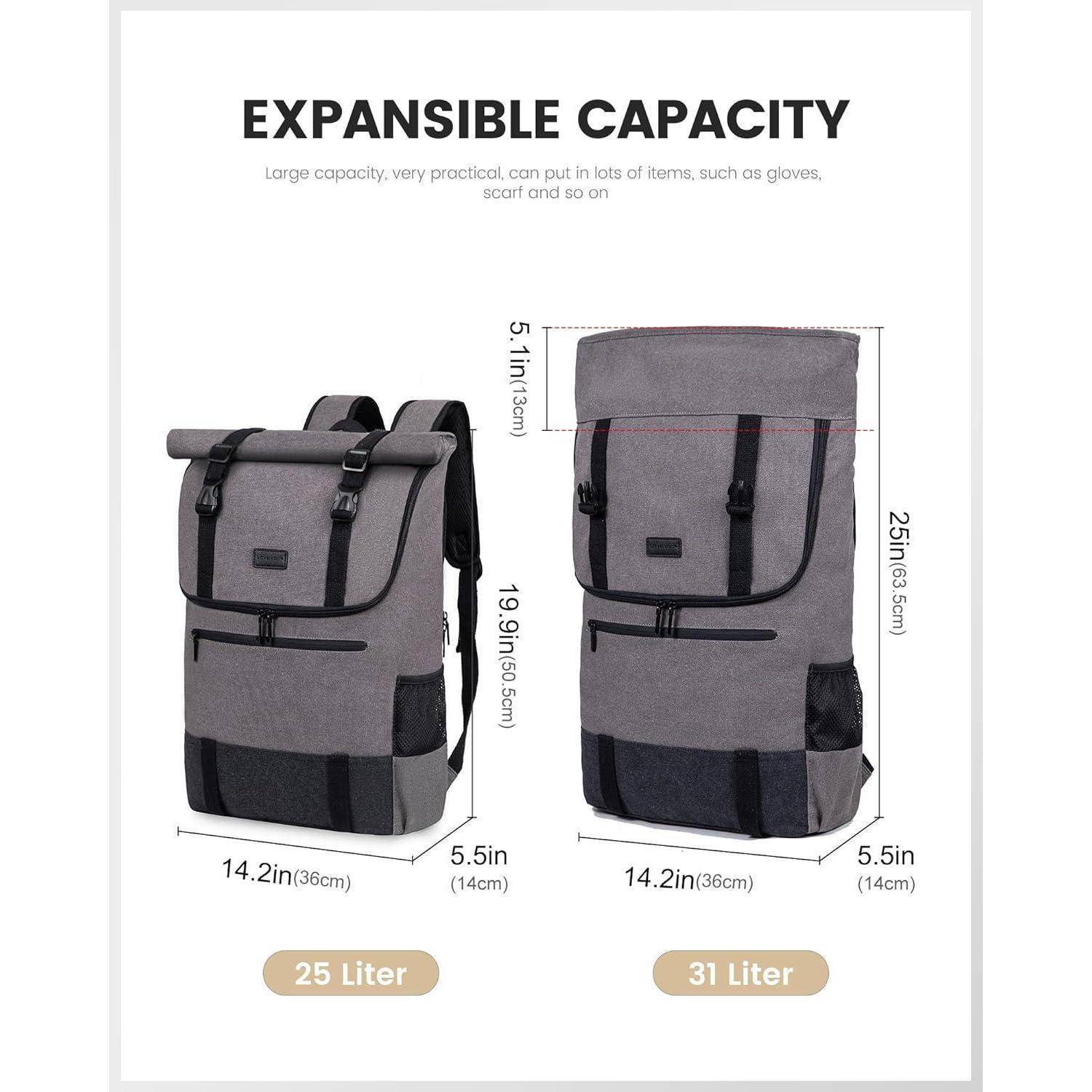 Rucksack Herren Damen Rolltop Laptop 17,3 Zoll Wasserdicht Uni Arbeit