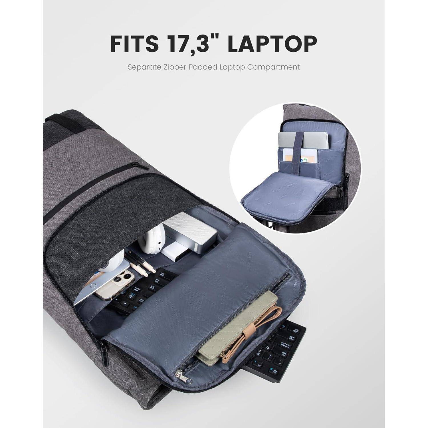 Rucksack Herren Damen Rolltop Laptop 17,3 Zoll Wasserdicht Uni Arbeit