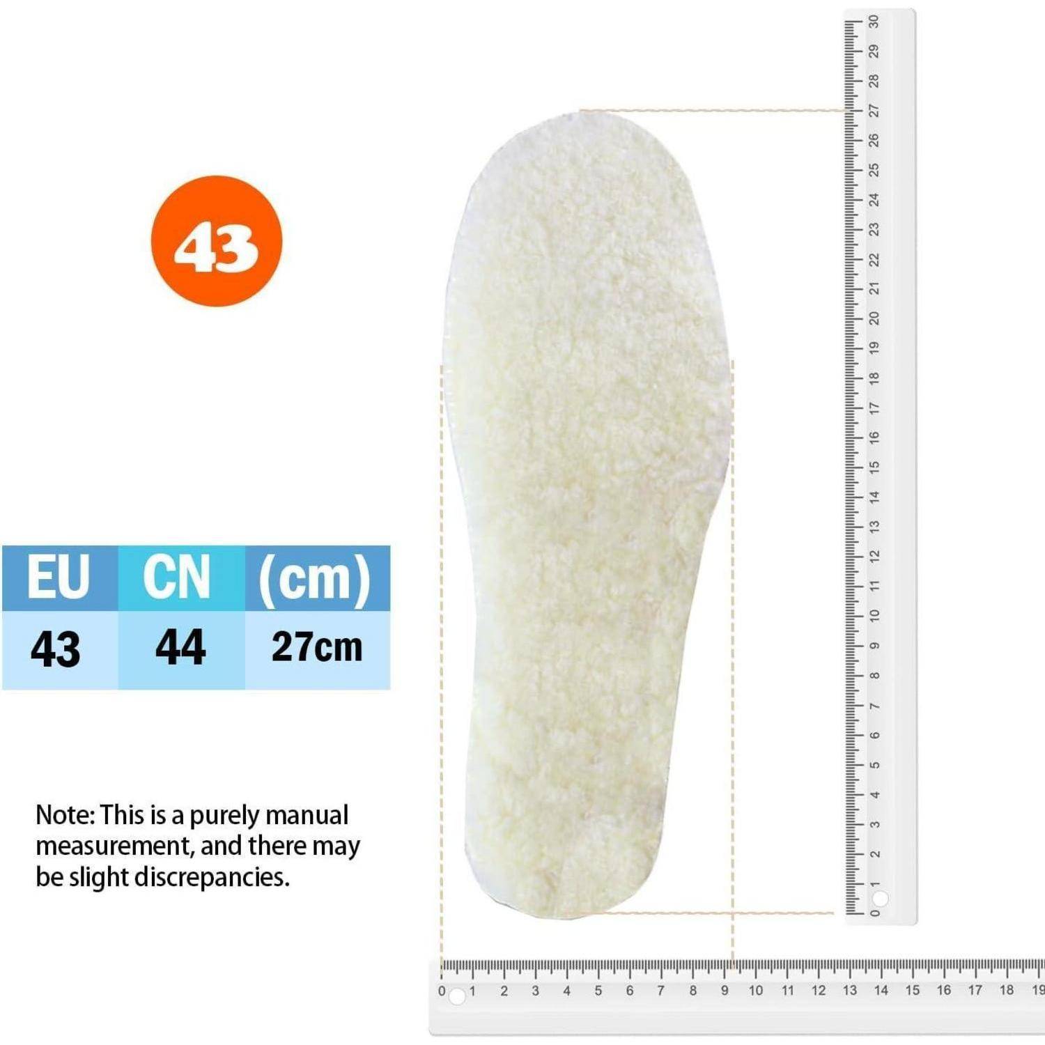 Schuheinlage misst 27 cm mit Linealen als Referenz. Größe: EU 43, CN 44. Hinweis: Manuelle Messung kann leichte Abweichungen aufweisen.