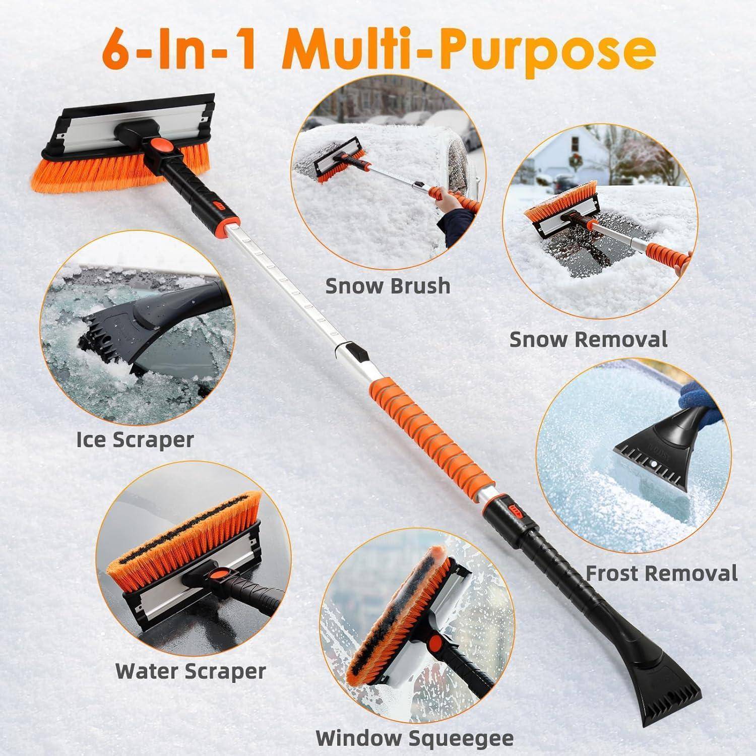 6-in-1 Multifunktions'-Werkzeug für Fahrzeugwartung, mit Schneebürste, Eiskratzer, Schneeentfernung, Frostentfernung, Wasserschaber und Fensterwischer.