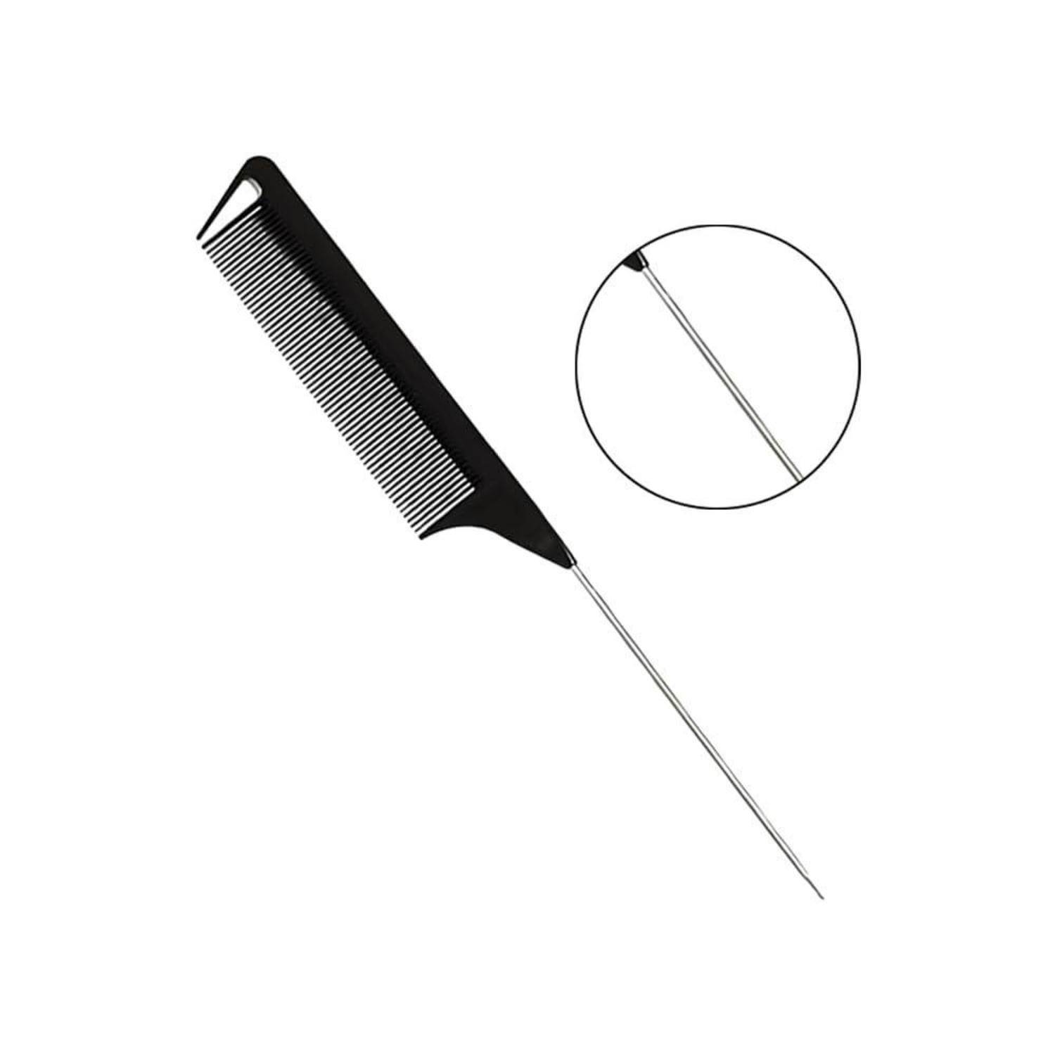 Schwarzer Ratten-Schwanzkamm mit feinen Zinken und einem langen Metallschwanz zum präzisen Haarscheitel und Styling.