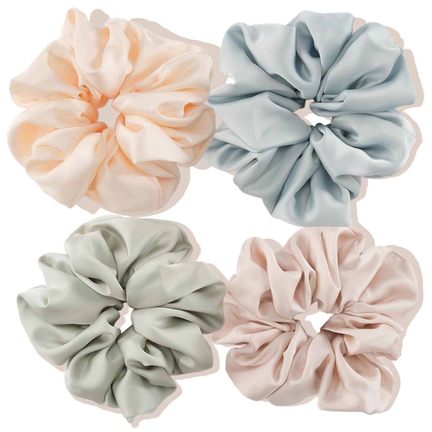 4er Set Große Seide Scrunchies Haargummis Damen Mädchen, 4 Farben