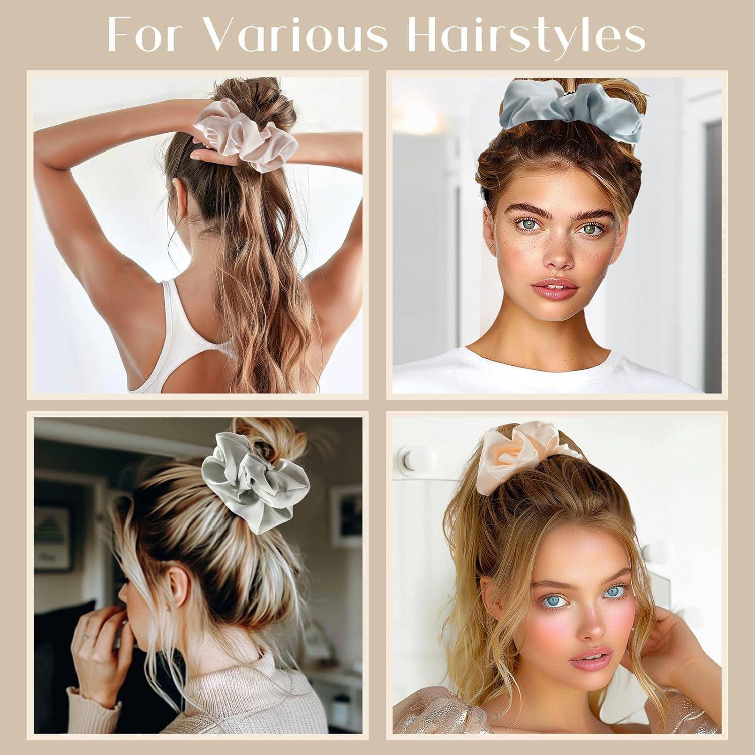4er Set Große Seide Scrunchies Haargummis Damen Mädchen, 4 Farben